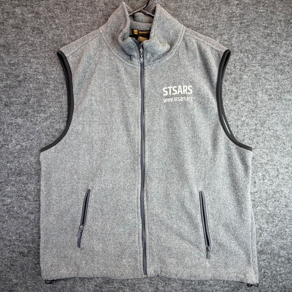 Harriton Fleece Vest Mens Large‎ Gray Full Zip STSARS logo Soft Outdoor Layer L